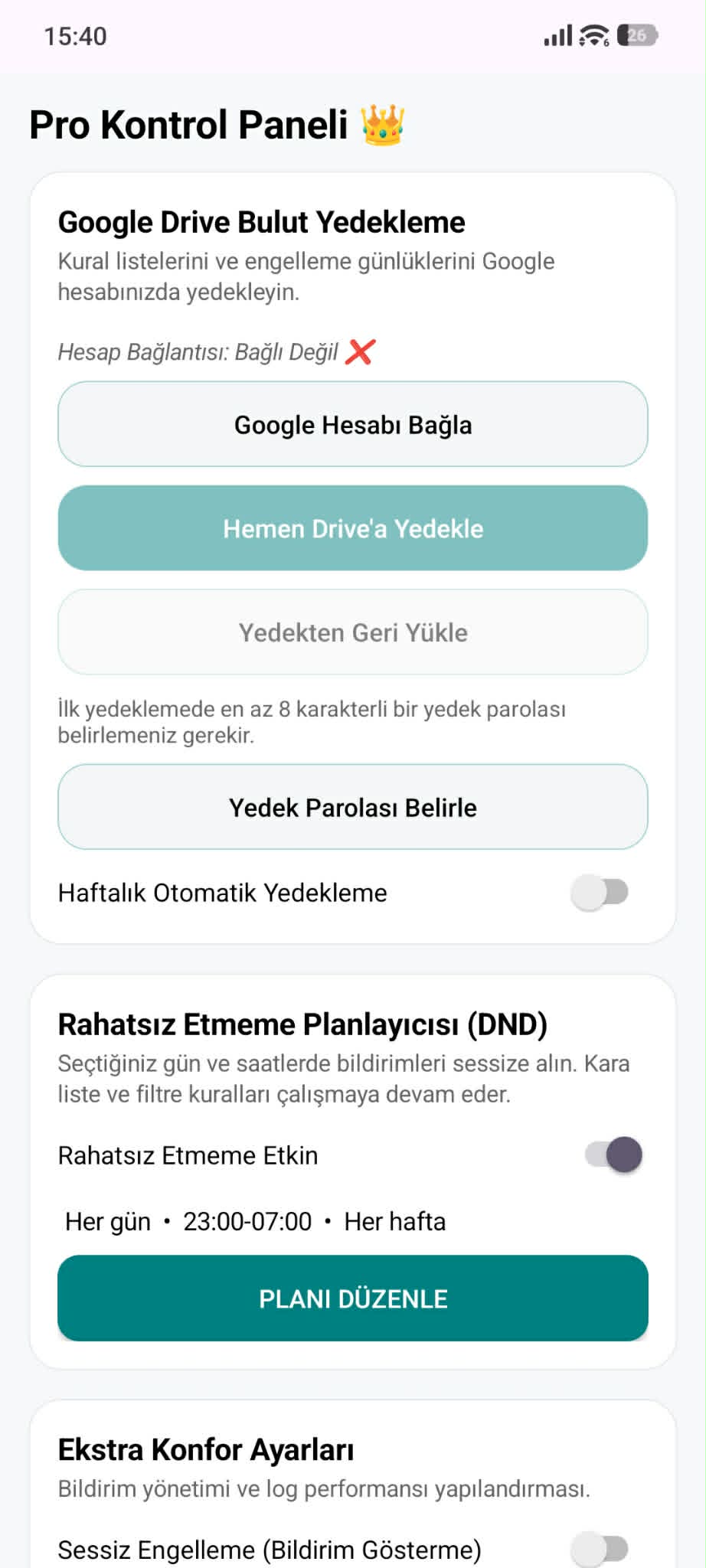 SC Blocker Pro kontrol paneli alt bölümü